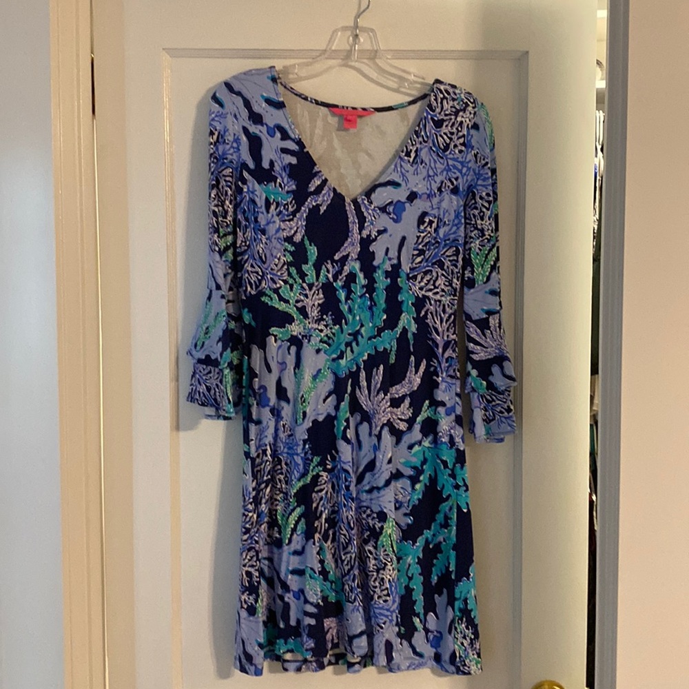 Lilly Pulitzer size small dress with purple, navy and teal coral EUC